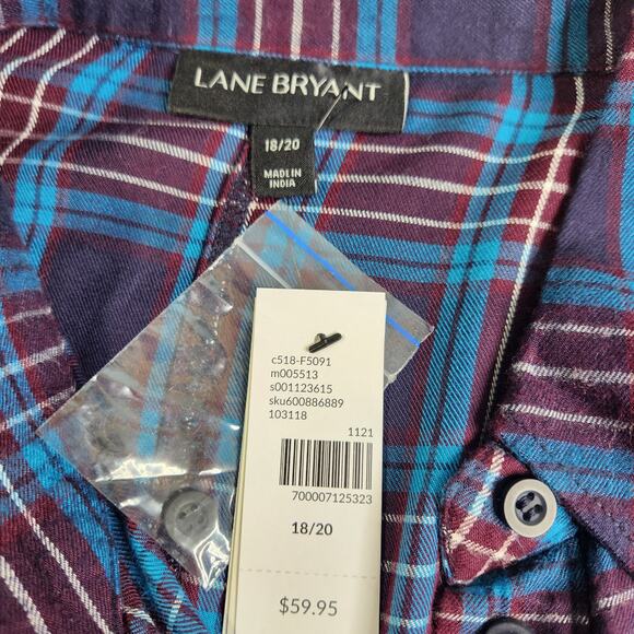 Lane Bryant No Peek Button Front Plaid Peplum Top 18/20 NWT - Picture 5 of 8